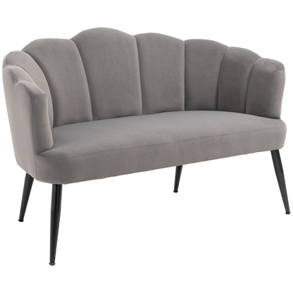 Sofa 2 Seater 132 cm Couch with Armrest, Shell-like Backrest, Small Modern Velvet Upholstered Sofa with Metal Legs for Living Room, Bedroom Dark Gray