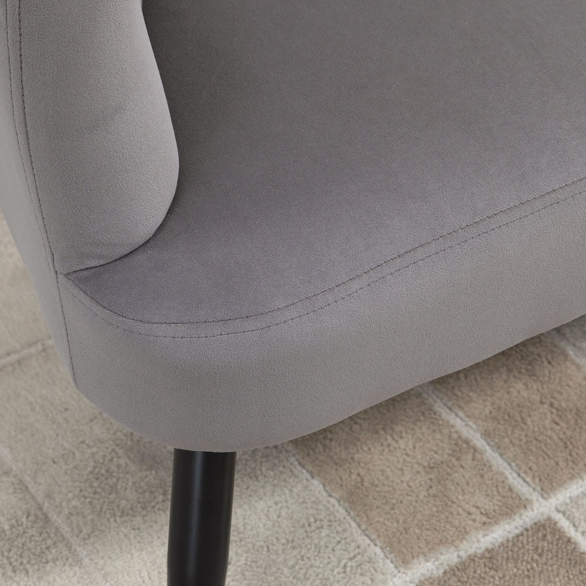 Sofa 2 Seater 132 cm Couch with Armrest, Shell-like Backrest, Small Modern Velvet Upholstered Sofa with Metal Legs for Living Room, Bedroom Dark Gray