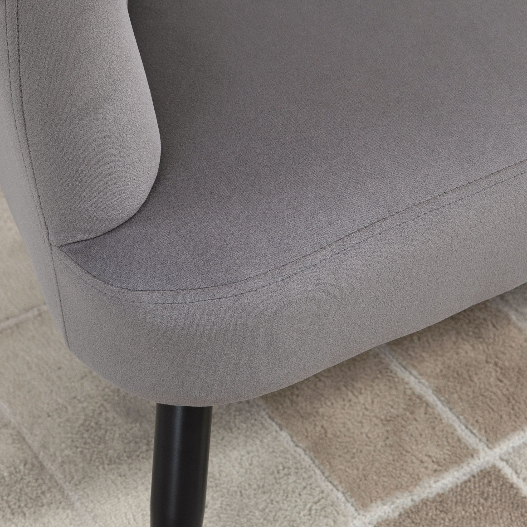 Sofa 2 Seater 132 cm Couch with Armrest, Shell-like Backrest, Small Modern Velvet Upholstered Sofa with Metal Legs for Living Room, Bedroom Dark Gray