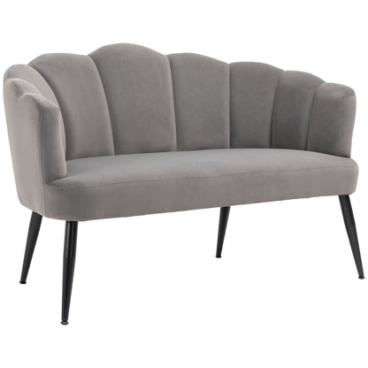 Sofa 2 Seater 132 cm Couch with Armrest, Shell-like Backrest, Small Modern Velvet Upholstered Sofa with Metal Legs for Living Room, Bedroom Dark Gray