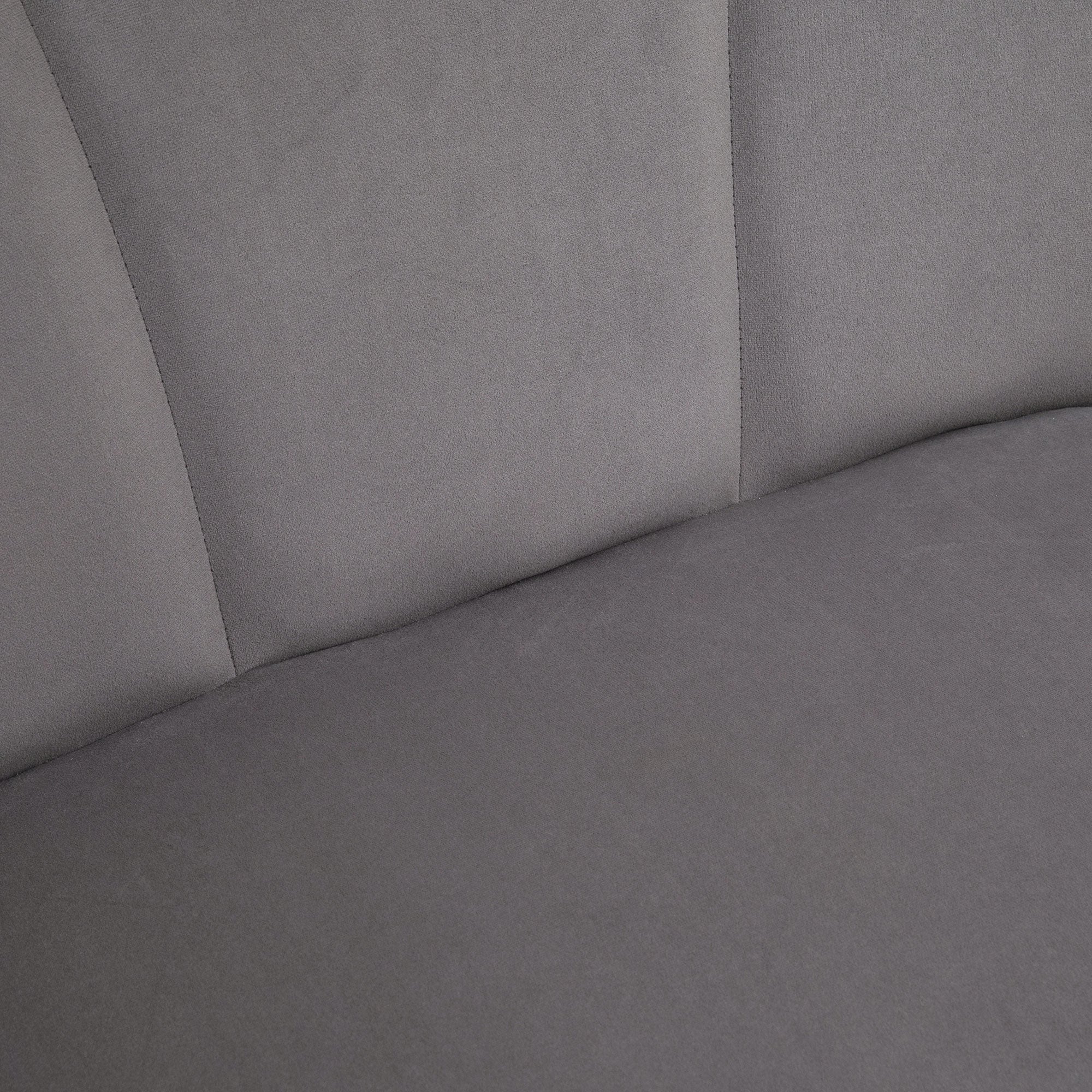 Sofa 2 Seater 132 cm Couch with Armrest, Shell-like Backrest, Small Modern Velvet Upholstered Sofa with Metal Legs for Living Room, Bedroom Dark Gray