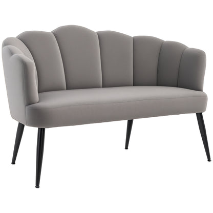 Sofa 2 Seater 132 cm Couch with Armrest, Shell-like Backrest, Small Modern Velvet Upholstered Sofa with Metal Legs for Living Room, Bedroom Dark Gray