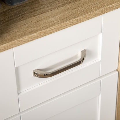 Bathroom Column, Tall Chipboard Bathroom Cabinet with a Drawer, 2 Cabinets, and 2 Adjustable Open Shelves, 37x30x184 cm, White and Wood Color