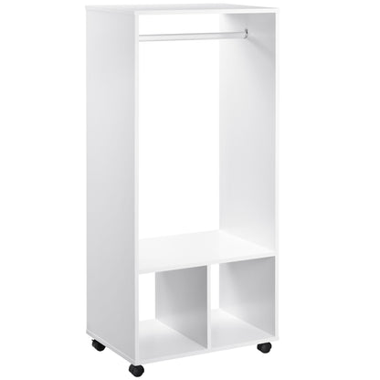 Wardrobe with Wheels Closet for Clothes with Hanging Rail Open Shelves Organizer for Bedroom 60x40x128 cm White