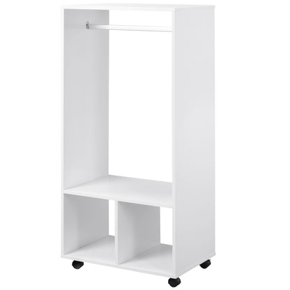 Wardrobe with Wheels Closet for Clothes with Hanging Rail Open Shelves Organizer for Bedroom 60x40x128 cm White