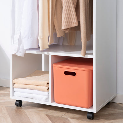 Wardrobe with Wheels Closet for Clothes with Hanging Rail Open Shelves Organizer for Bedroom 60x40x128 cm White