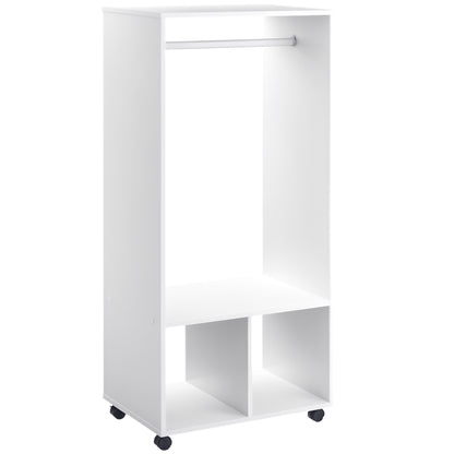 Wardrobe with Wheels Closet for Clothes with Hanging Rail Open Shelves Organizer for Bedroom 60x40x128 cm White