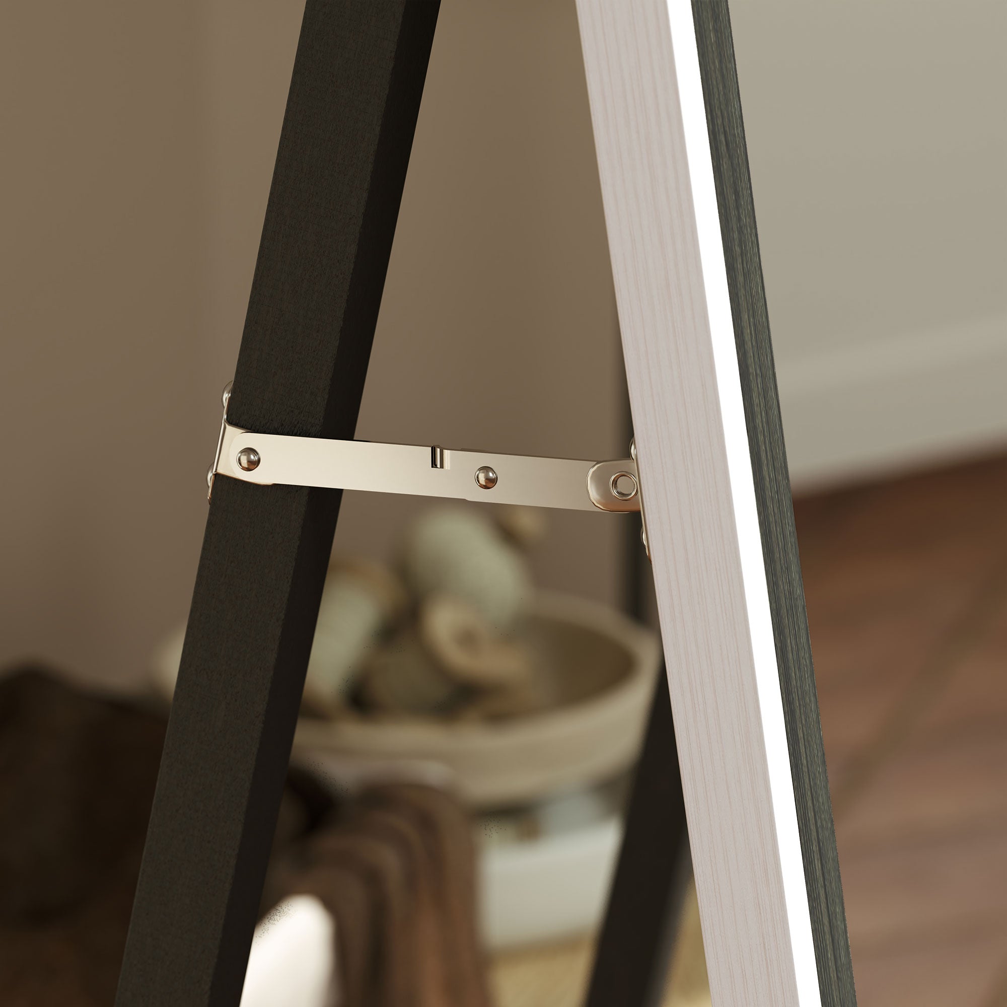 Full Body Mirror, 162.6 x 53.5 cm Floor Mirror with Stand, Wall Mirror for Living Room, Bedroom, Dressing Room Gray+White