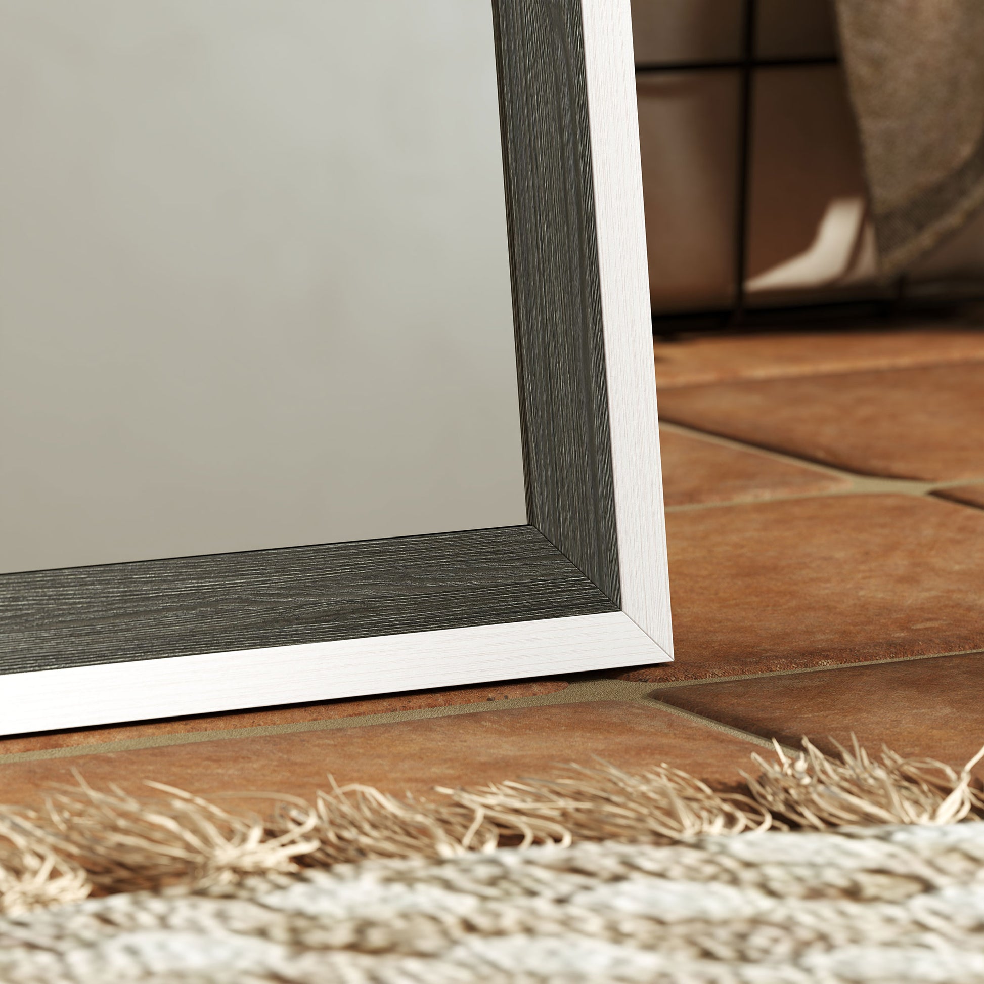 Full Body Mirror, 162.6 x 53.5 cm Floor Mirror with Stand, Wall Mirror for Living Room, Bedroom, Dressing Room Gray+White