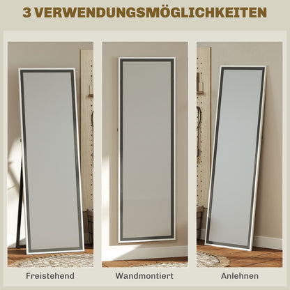 Full Body Mirror, 162.6 x 53.5 cm Floor Mirror with Stand, Wall Mirror for Living Room, Bedroom, Dressing Room Gray+White