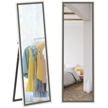 Full Body Mirror, 162.6 x 53.5 cm Floor Mirror with Stand, Wall Mirror for Living Room, Bedroom, Dressing Room Gray+White