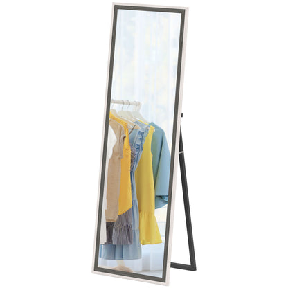 Full Body Mirror, 162.6 x 53.5 cm Floor Mirror with Stand, Wall Mirror for Living Room, Bedroom, Dressing Room Gray+White