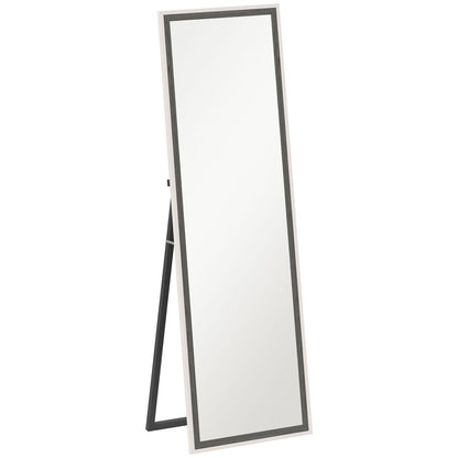 Full Body Mirror, 162.6 x 53.5 cm Floor Mirror with Stand, Wall Mirror for Living Room, Bedroom, Dressing Room Gray+White