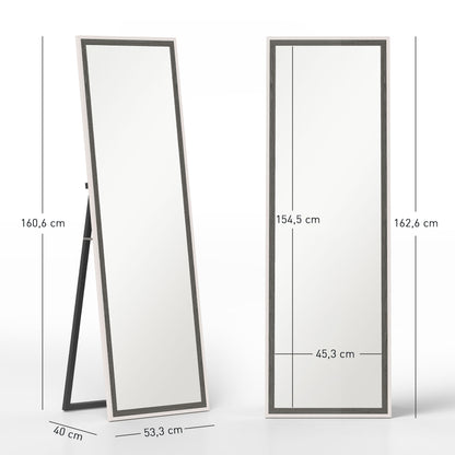Full Body Mirror, 162.6 x 53.5 cm Floor Mirror with Stand, Wall Mirror for Living Room, Bedroom, Dressing Room Gray+White