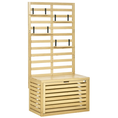 Storage Box, Storage Chest with Trellis, Cushion Box with Shelves, Garden Chest, Pillow Box, Solid Wood, Natural, 80 x 45 x 160 cm