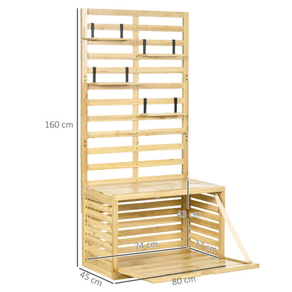 Storage Box, Storage Chest with Trellis, Cushion Box with Shelves, Garden Chest, Pillow Box, Solid Wood, Natural, 80 x 45 x 160 cm