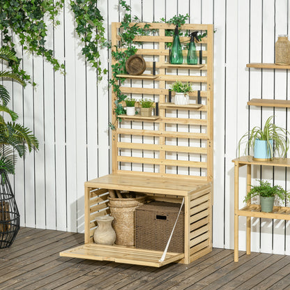 Storage Box, Storage Chest with Trellis, Cushion Box with Shelves, Garden Chest, Pillow Box, Solid Wood, Natural, 80 x 45 x 160 cm
