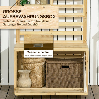 Storage Box, Storage Chest with Trellis, Cushion Box with Shelves, Garden Chest, Pillow Box, Solid Wood, Natural, 80 x 45 x 160 cm