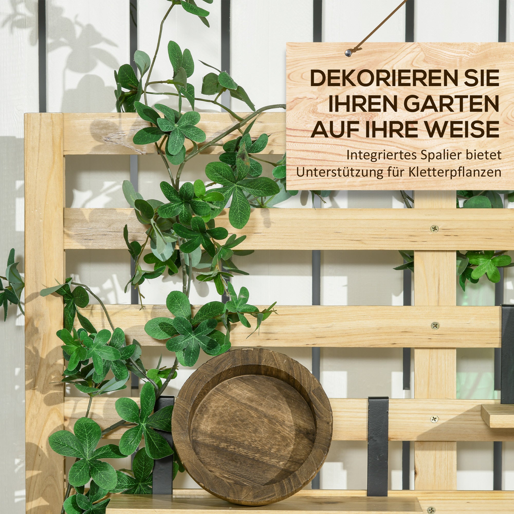 Storage Box, Storage Chest with Trellis, Cushion Box with Shelves, Garden Chest, Pillow Box, Solid Wood, Natural, 80 x 45 x 160 cm