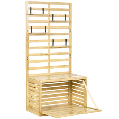 Storage Box, Storage Chest with Trellis, Cushion Box with Shelves, Garden Chest, Pillow Box, Solid Wood, Natural, 80 x 45 x 160 cm