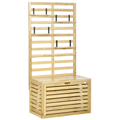 Storage Box, Storage Chest with Trellis, Cushion Box with Shelves, Garden Chest, Pillow Box, Solid Wood, Natural, 80 x 45 x 160 cm