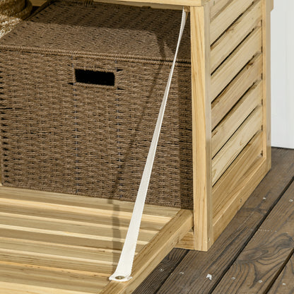 Storage Box, Storage Chest with Trellis, Cushion Box with Shelves, Garden Chest, Pillow Box, Solid Wood, Natural, 80 x 45 x 160 cm