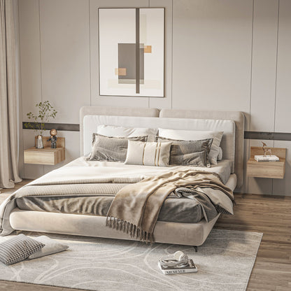 Set of 2 Floating Bedside Tables Nightstands for Bedroom with Drawer Bedside Tables for Bedroom Living Room Home 43x36.5x30.5 cm Natural