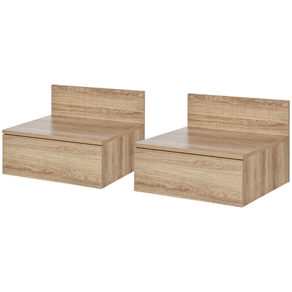 Set of 2 Floating Bedside Tables Nightstands for Bedroom with Drawer Bedside Tables for Bedroom Living Room Home 43x36.5x30.5 cm Natural