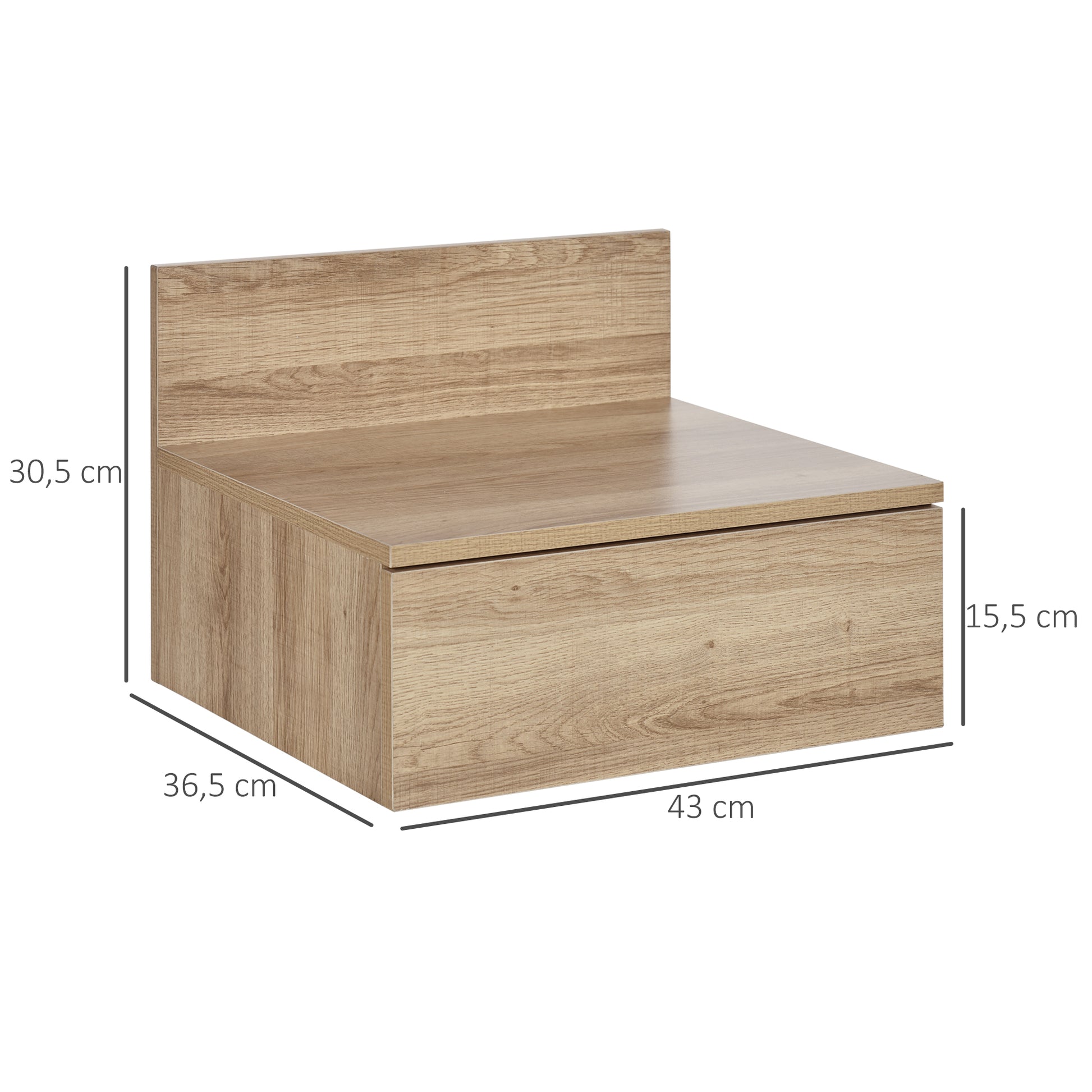 Set of 2 Floating Bedside Tables Nightstands for Bedroom with Drawer Bedside Tables for Bedroom Living Room Home 43x36.5x30.5 cm Natural