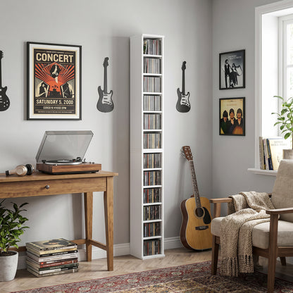 2-Pack Stackable CD, DVD & Blu-ray Shelf - 6 Adjustable Compartments, Media Storage Display, 21 x 22.5 x 88.5 cm, White