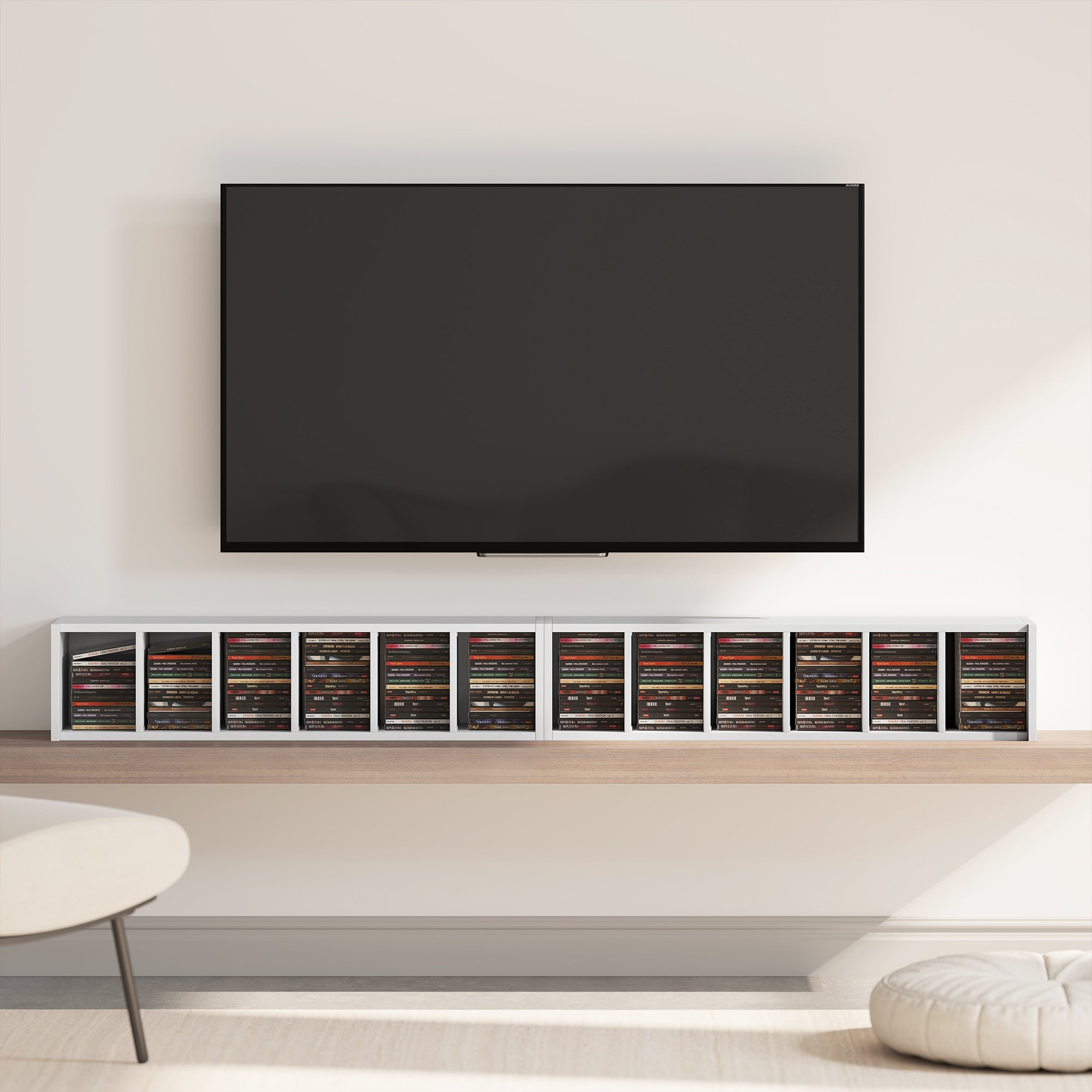 2-Pack Stackable CD, DVD & Blu-ray Shelf - 6 Adjustable Compartments, Media Storage Display, 21 x 22.5 x 88.5 cm, White