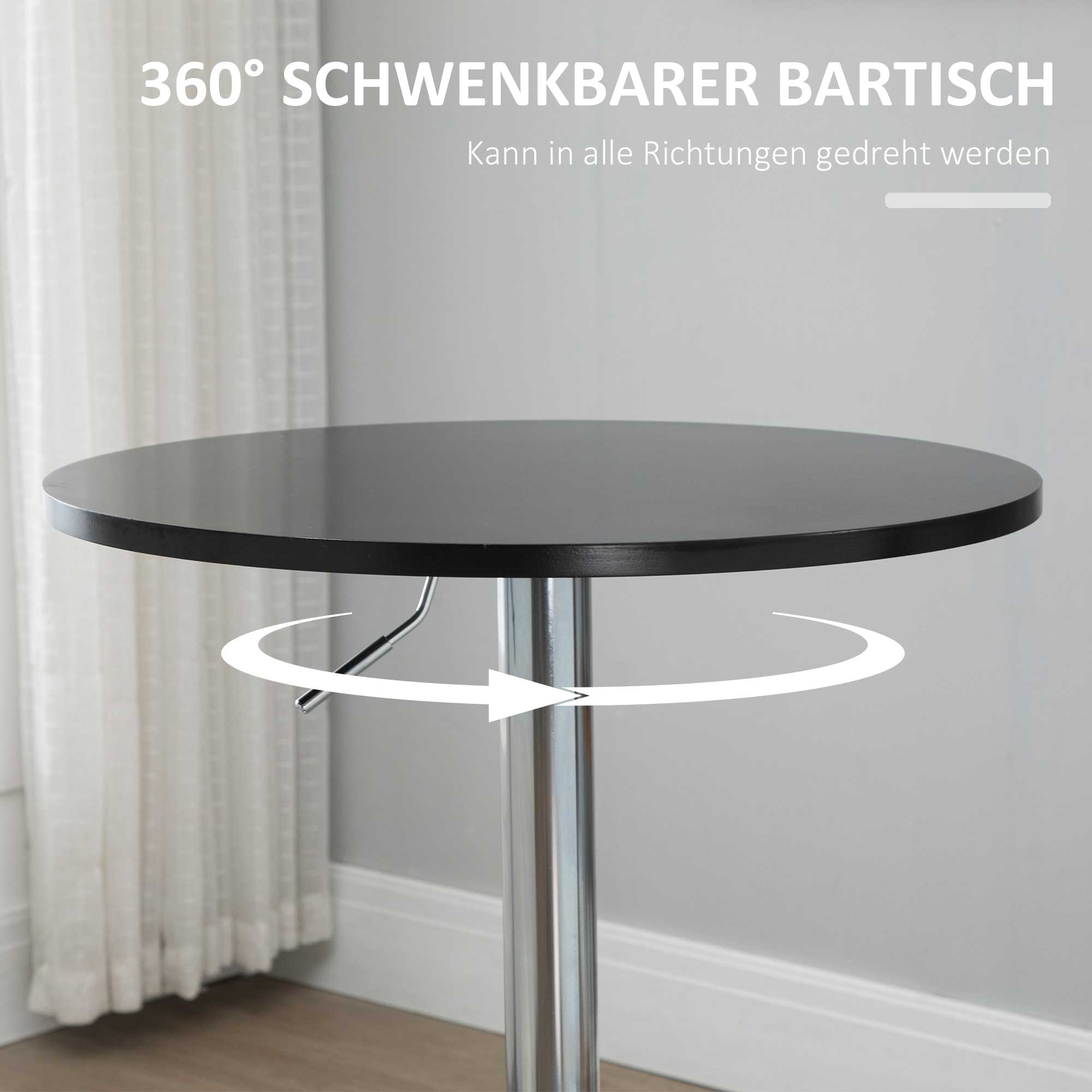 Bar Table Modern Round Dining Table 360° Rotating Adjustable Bistro Table Bar Table Kitchen Table Steel Black Ø61 x 70-90 cm