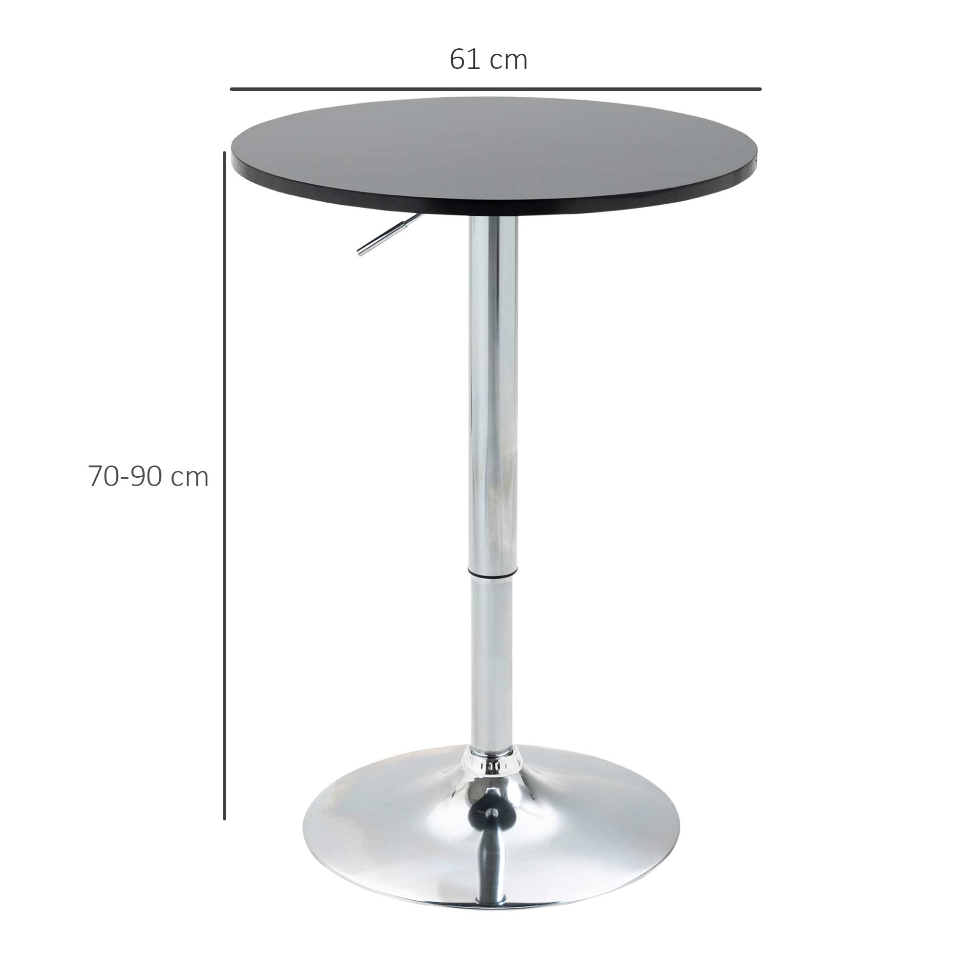 Bar Table Modern Round Dining Table 360° Rotating Adjustable Bistro Table Bar Table Kitchen Table Steel Black Ø61 x 70-90 cm