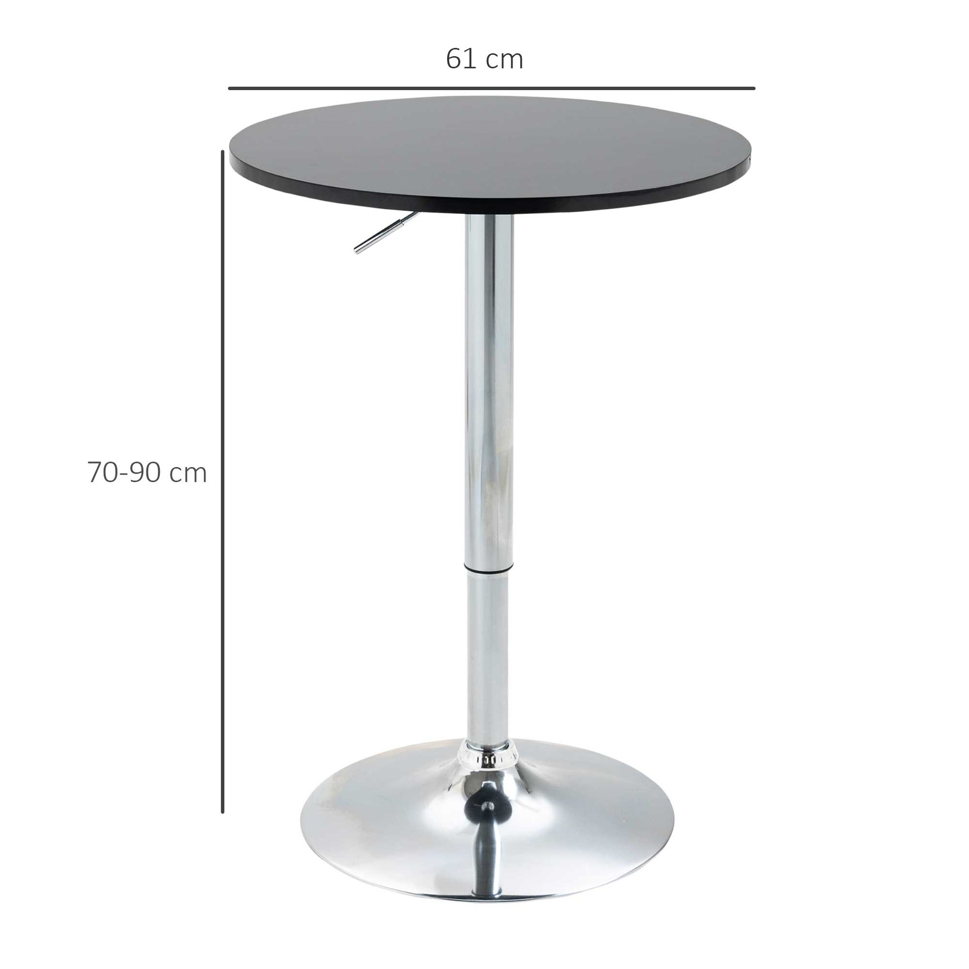 Bar Table Modern Round Dining Table 360° Rotating Adjustable Bistro Table Bar Table Kitchen Table Steel Black Ø61 x 70-90 cm