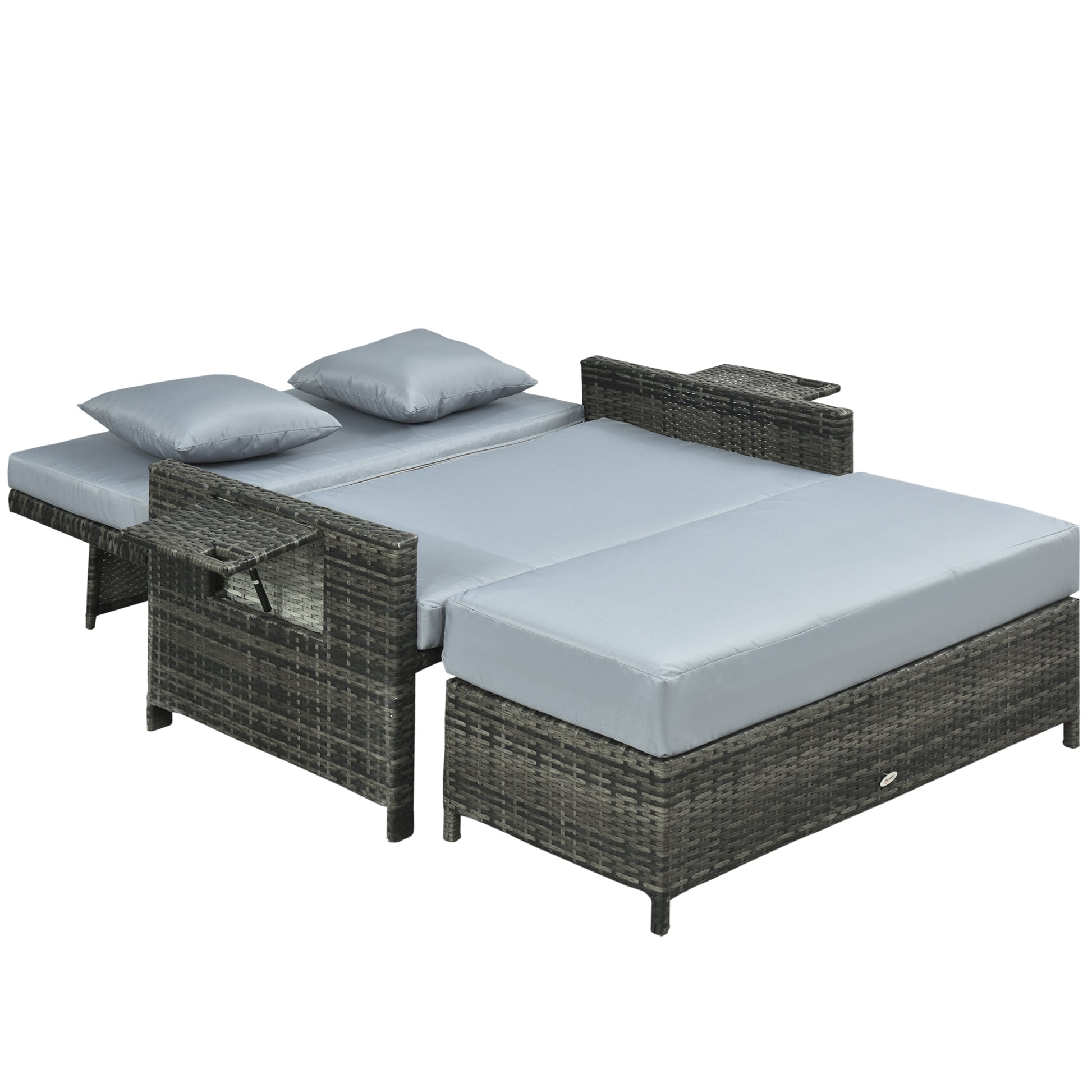 2-Piece Rattan Sun Lounger Set Weatherproof Garden Lounger with Armrest Cushion 5-Position Adjustable Backrest Footrest Supports up to 220kg Foldable Outdoor Garden Furniture for Pool, Beach Gray