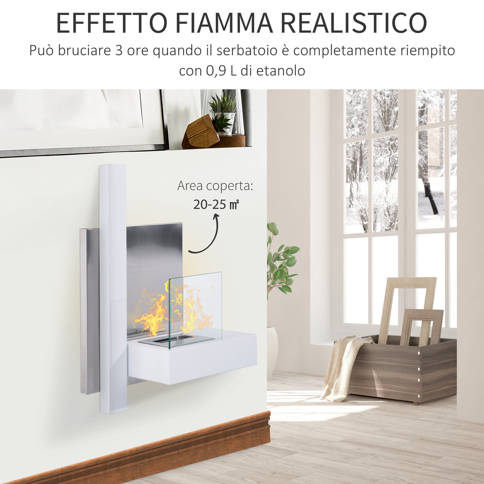 Bioethanol Fireplace Made of Stainless Steel with 1 Tank 0.9LT 75 x 22 x 63cm