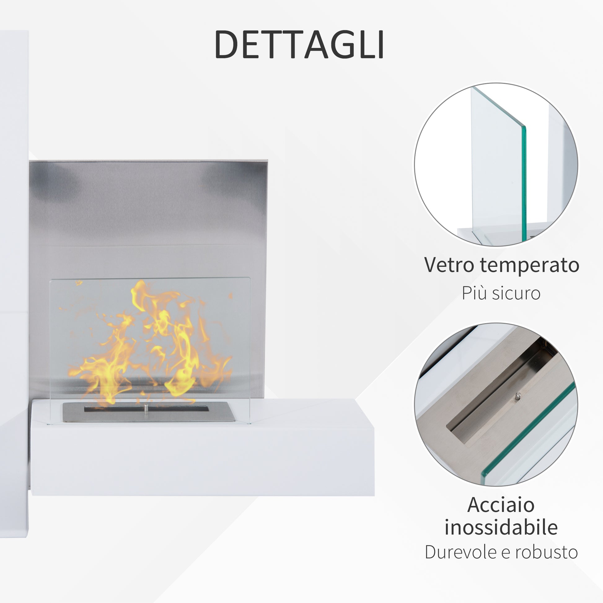 Bioethanol Fireplace Made of Stainless Steel with 1 Tank 0.9LT 75 x 22 x 63cm