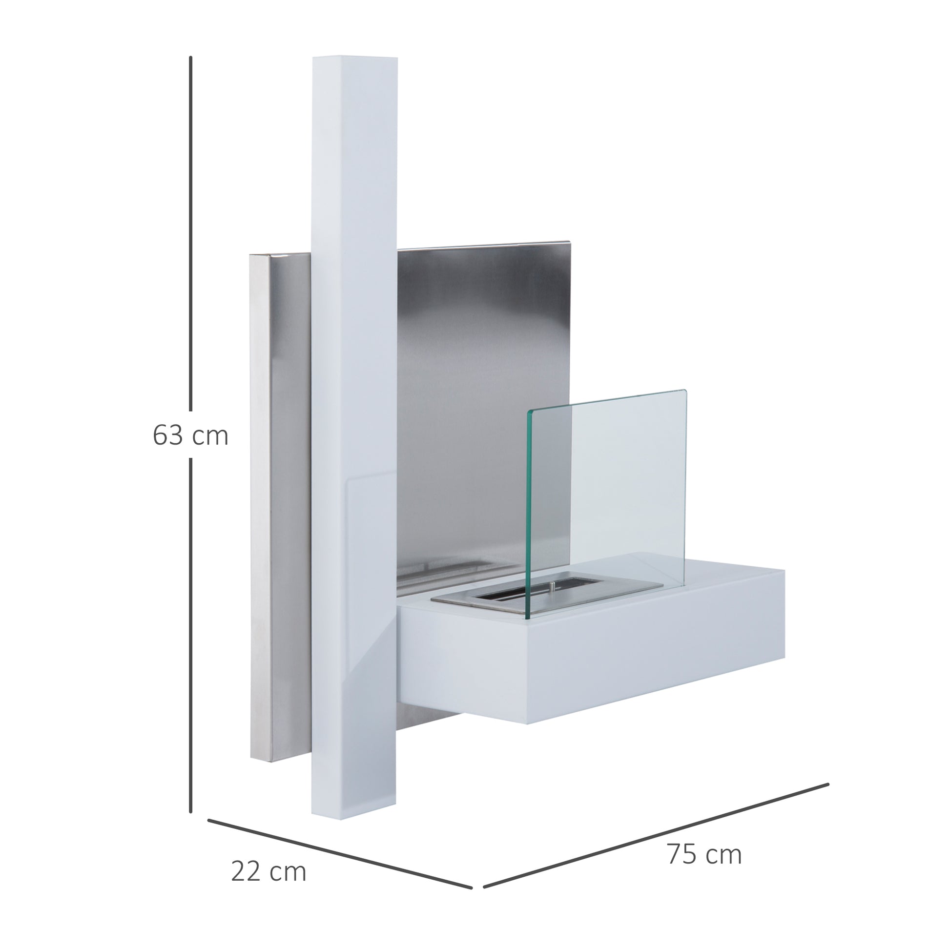 Bioethanol Fireplace Made of Stainless Steel with 1 Tank 0.9LT 75 x 22 x 63cm