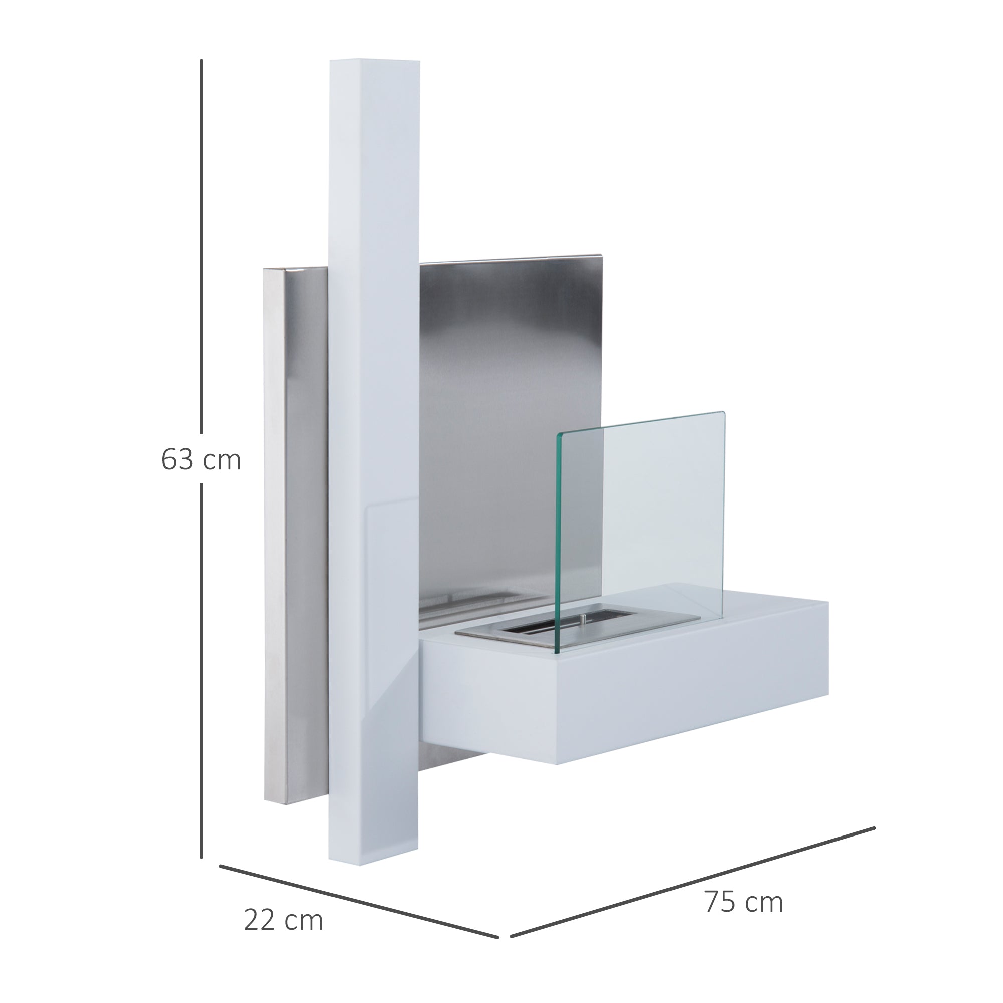 Bioethanol Fireplace Made of Stainless Steel with 1 Tank 0.9LT 75 x 22 x 63cm