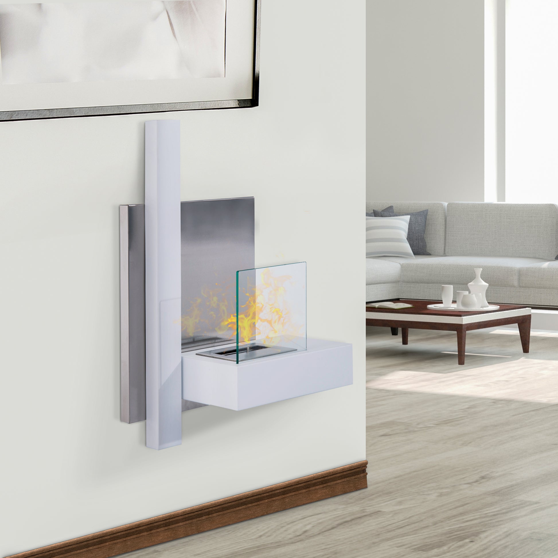 Bioethanol Fireplace Made of Stainless Steel with 1 Tank 0.9LT 75 x 22 x 63cm