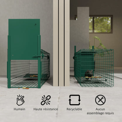 Capture Trap Live Animal Trap Steel with 1 Entry for Rats and Mice dim. 100L x 25W x 28H cm dark green