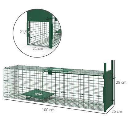 Capture Trap Live Animal Trap Steel with 1 Entry for Rats and Mice dim. 100L x 25W x 28H cm dark green