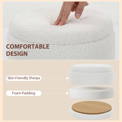 Sherpa Storage Ottoman with Lid, 265 lb Capacity — Modern Accent Stool for Living Room, Bedroom, Hallway, White