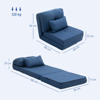 1-Seater Convertible Armchair Lazy Chair Bed Armchair - includes cushion, adjustable backrest - living room, 120 kg load, dark blue linen fabric