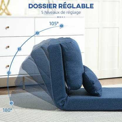 1-Seater Convertible Armchair Lazy Chair Bed Armchair - includes cushion, adjustable backrest - living room, 120 kg load, dark blue linen fabric