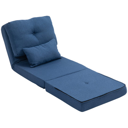 1-Seater Convertible Armchair Lazy Chair Bed Armchair - includes cushion, adjustable backrest - living room, 120 kg load, dark blue linen fabric