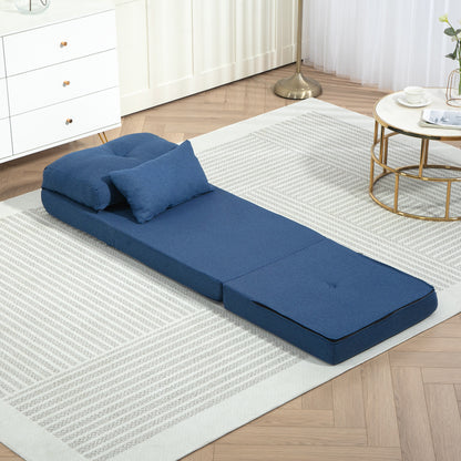 1-Seater Convertible Armchair Lazy Chair Bed Armchair - includes cushion, adjustable backrest - living room, 120 kg load, dark blue linen fabric