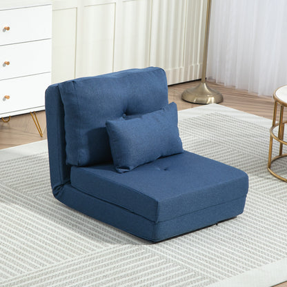 1-Seater Convertible Armchair Lazy Chair Bed Armchair - includes cushion, adjustable backrest - living room, 120 kg load, dark blue linen fabric