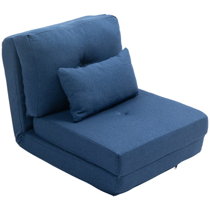 1-Seater Convertible Armchair Lazy Chair Bed Armchair - includes cushion, adjustable backrest - living room, 120 kg load, dark blue linen fabric