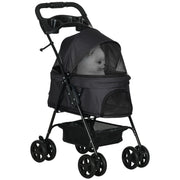 Foldable Pet Stroller for Small Dogs with Universal Wheels Storage Basket Safety Straps and Window Capacity 15 kg 67x45x96 cm Black